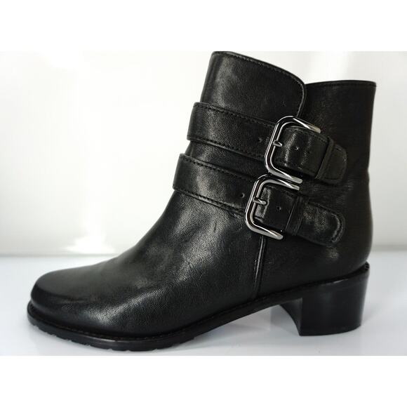Stuart Weitzman black leather Strapduo Biker Ankle Boots Size 5.5 - Picture 1 of 10